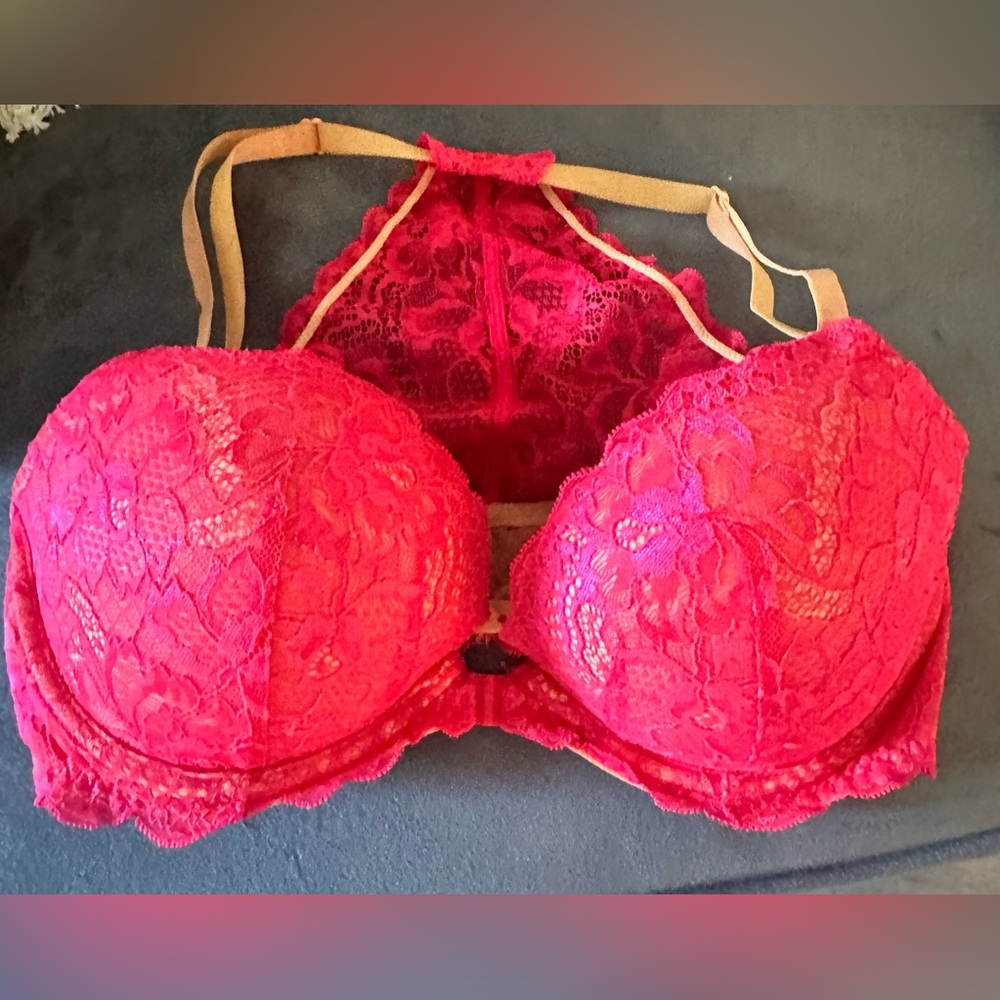 Victoria’s Secret PINK Lace Halter Bralette in Vibrant Pink